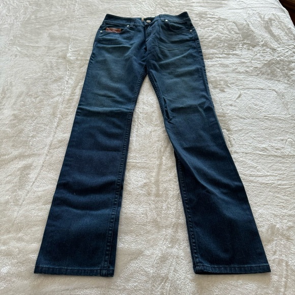 Daou Denim Co. Dark Wash High Rise Skinny Jeans Leather Patch Size 27 - Picture 3 of 10